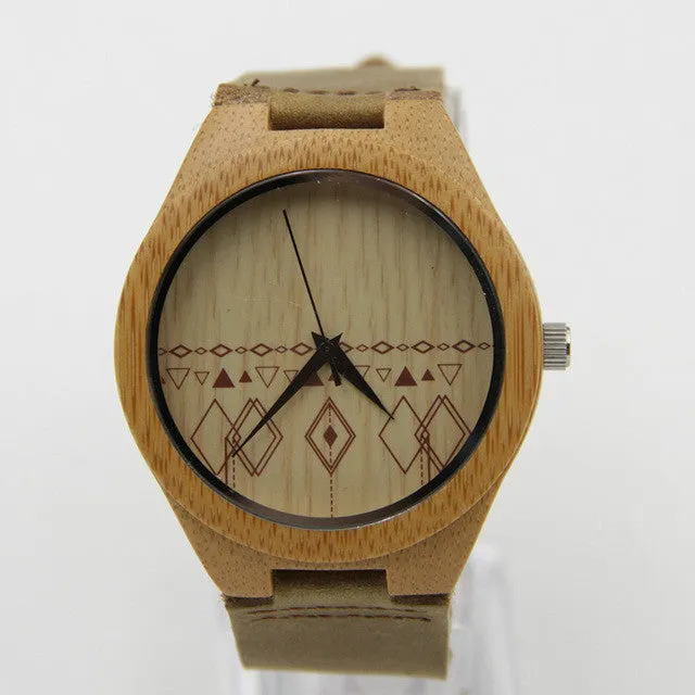 Mens Bamboo Wood Watch Fashion And Casual Gifts With Genuine Leather Strap