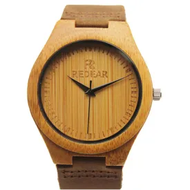 Mens Bamboo Wood Watch Fashion And Casual Gifts With Genuine Leather Strap