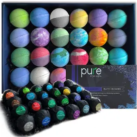 Men's Bath Bombs Gift Set. 24 Assorted Pack Therapeutic Shea Bath Bombs. Large Spa Fizzers with Moisturizing Essential Oils
