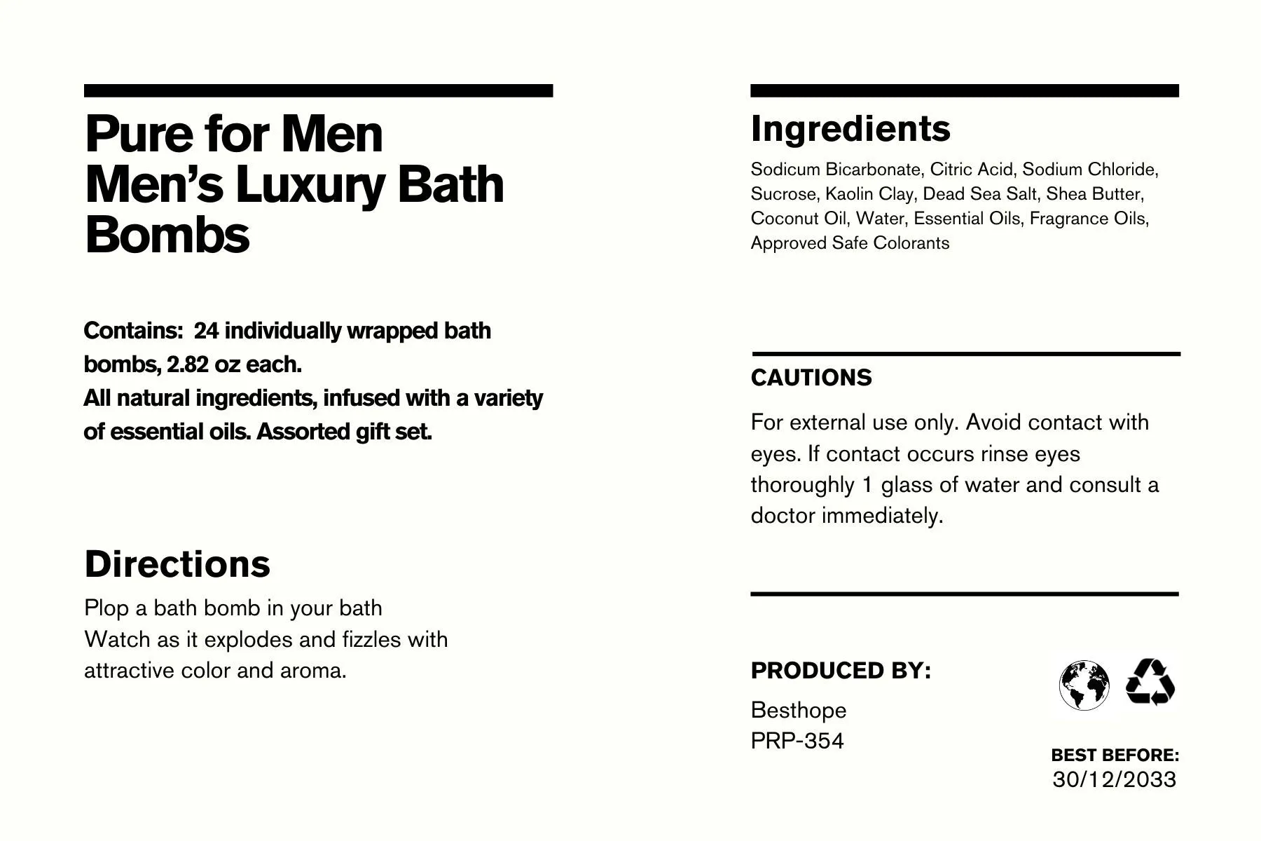 Men's Bath Bombs Gift Set. 24 Assorted Pack Therapeutic Shea Bath Bombs. Large Spa Fizzers with Moisturizing Essential Oils