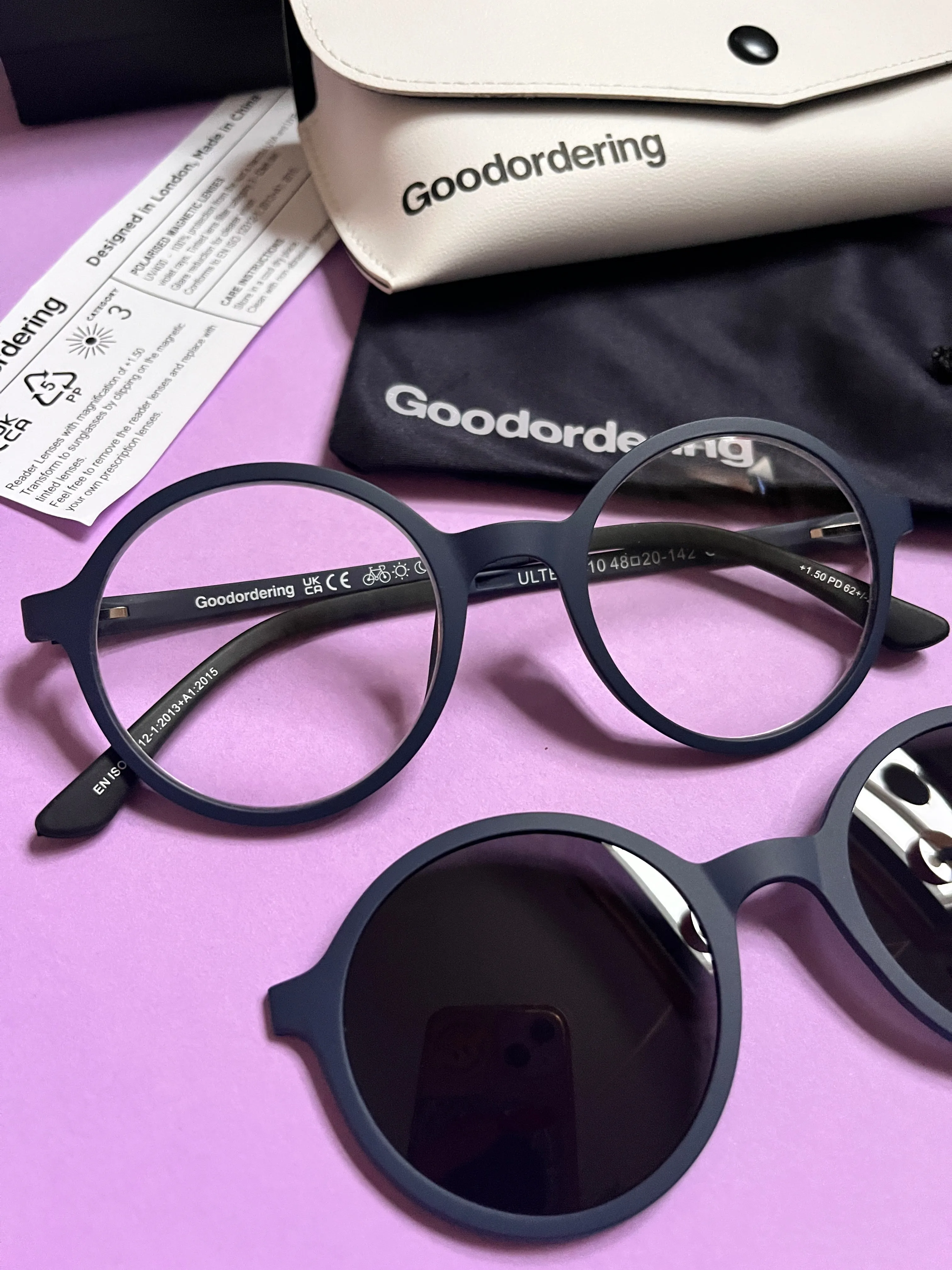 Navy blue magnetic glasses & sunglasses in one  1.5 reader lenses Goodordering