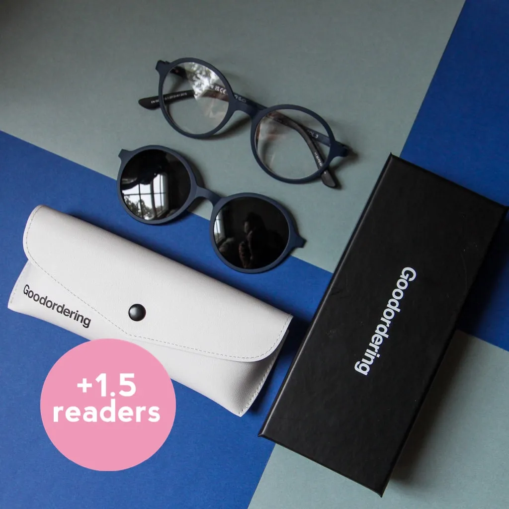 Navy blue magnetic glasses & sunglasses in one  1.5 reader lenses Goodordering