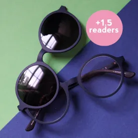 Navy blue magnetic glasses & sunglasses in one  1.5 reader lenses Goodordering