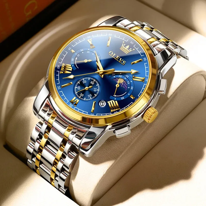OLEVS Brand Original certification Men's Watches Moon Phase Waterproof Quartz Watch for Man Chronograph Calendar Fashion Watch