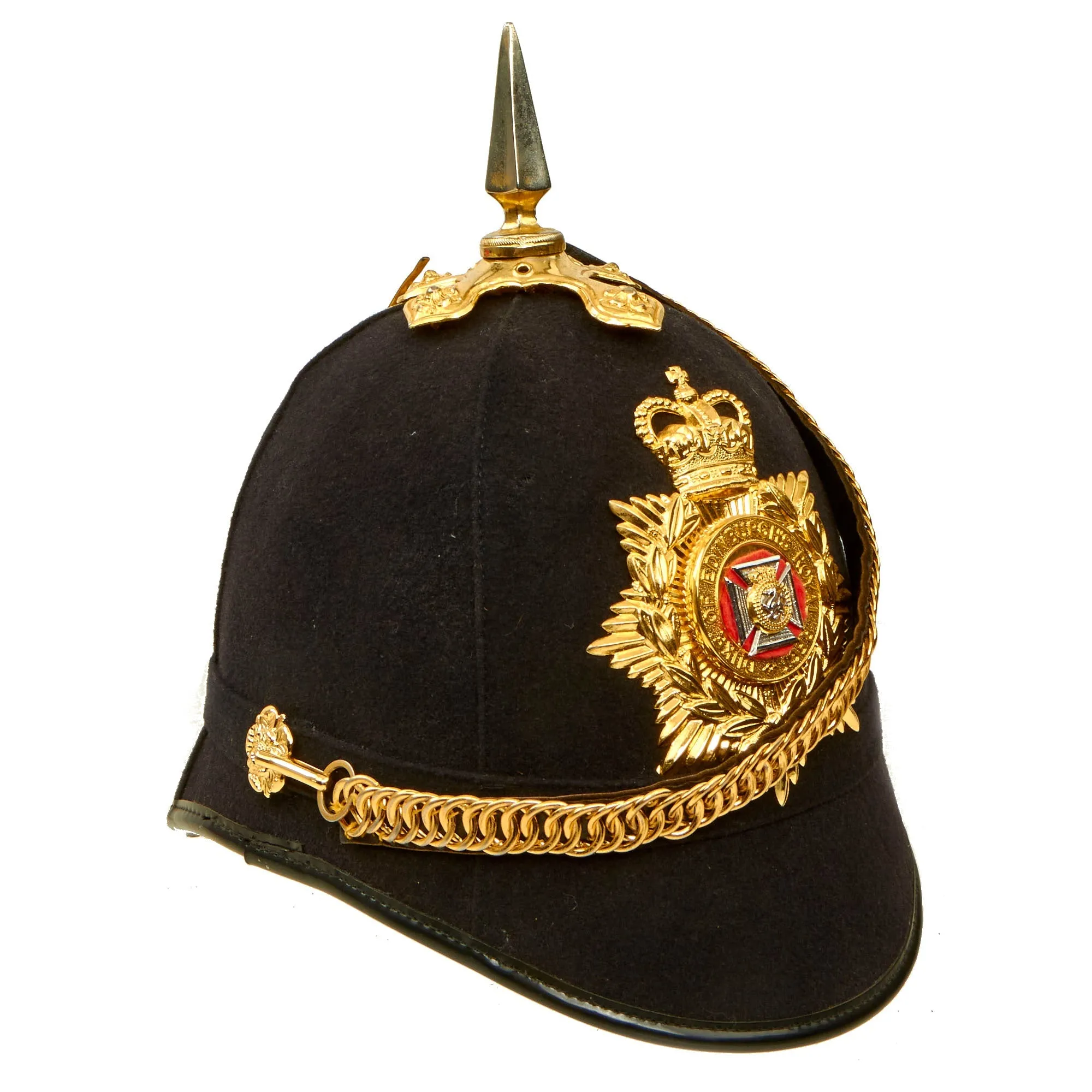 Original British Mid 20th Century Duke of Edinburgh’s Royal Regiment Officer Blue Cloth Spike Dress Helmet