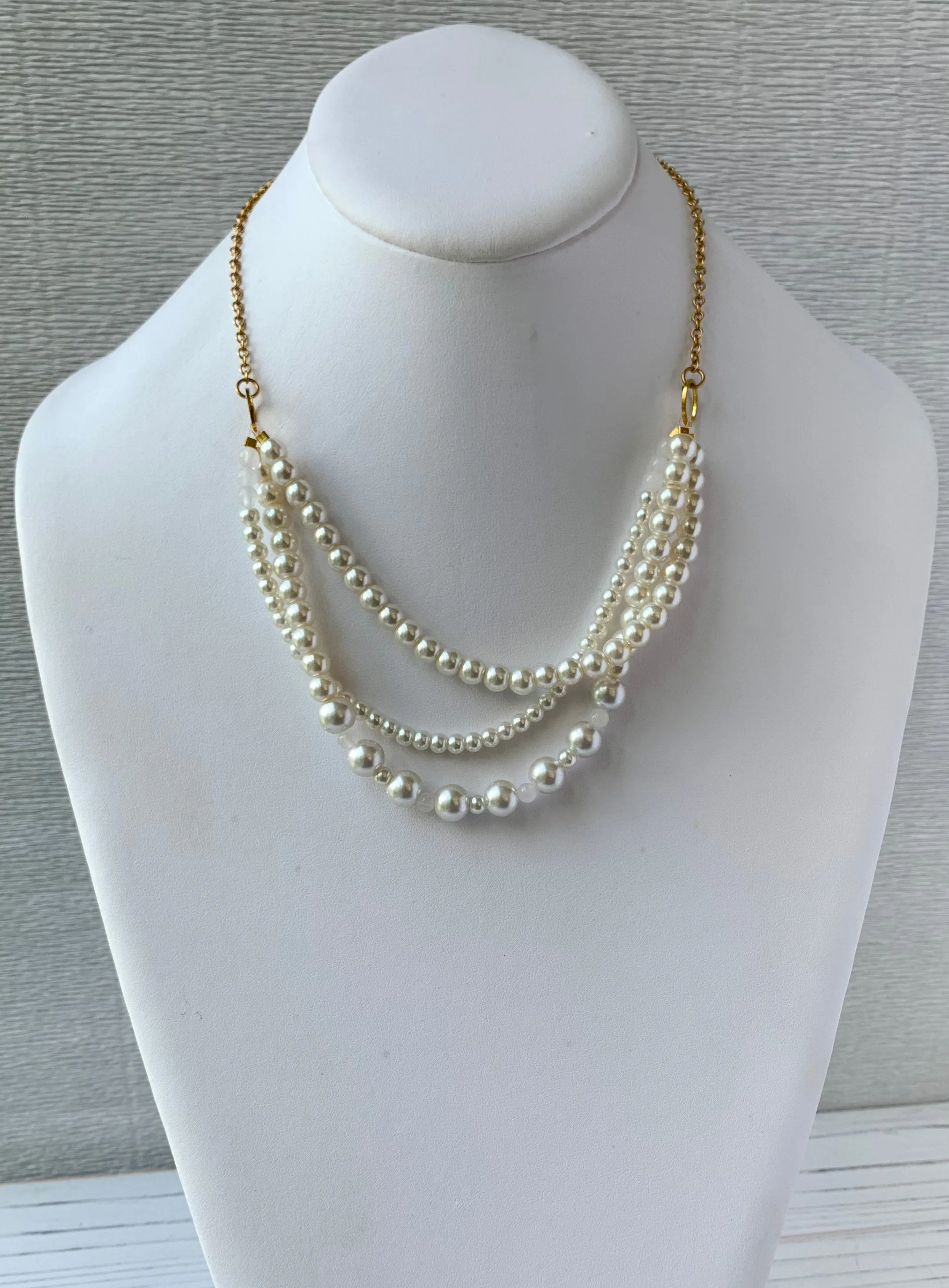 Petite Triple Strand Pearl Choker Necklace