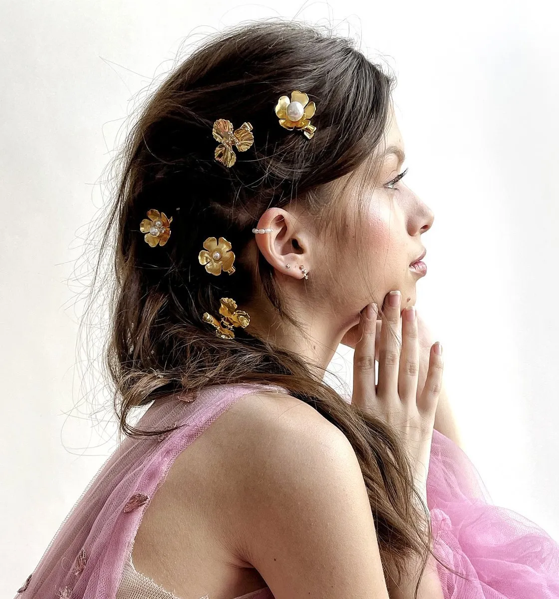Philippa Pearl and Crystal Flower Clip Set of 3