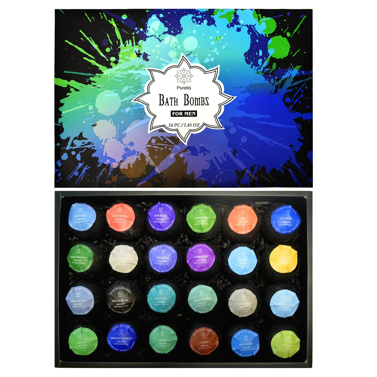Purelis Large 24 Bath Bombs Gift Sets for Men with Shea Butter