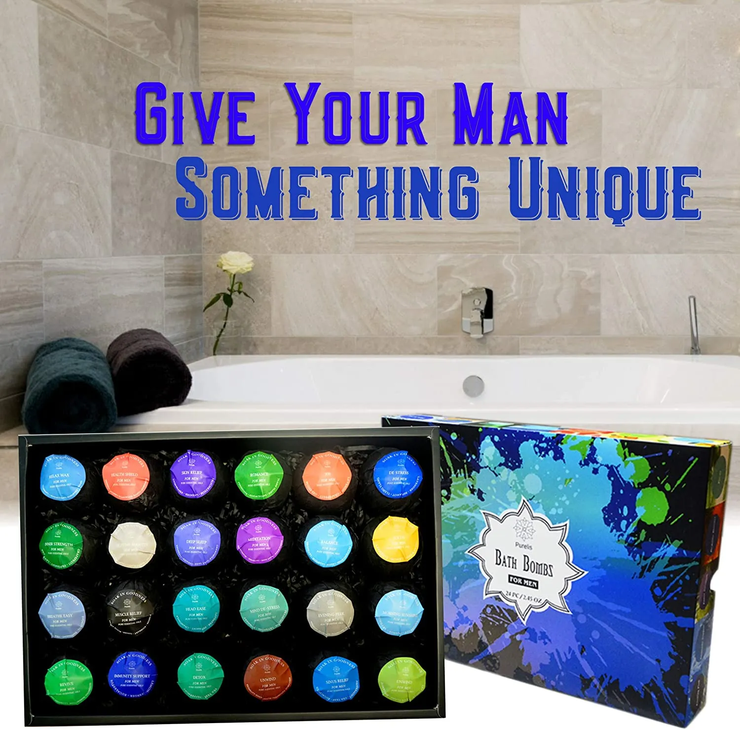 Purelis Large 24 Bath Bombs Gift Sets for Men with Shea Butter
