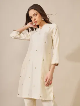 Raati Ecru Embroidered Straight Kurta and Pant Set