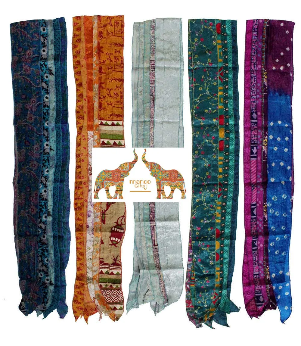 Recycled Silk sari scarf scarves sashes headwraps boho fashion hippy hippie neck scarf size 70  x 6 Inch