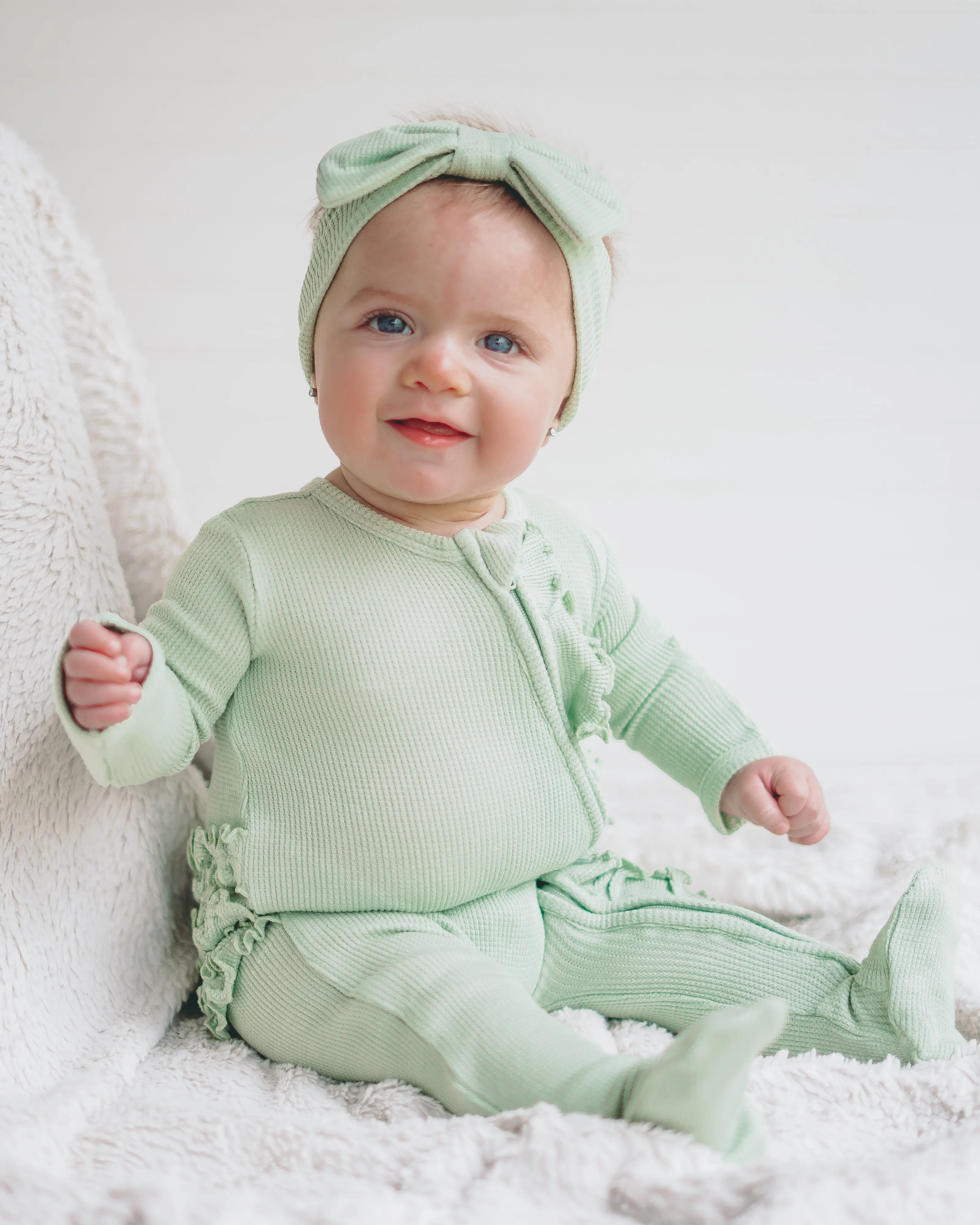 Sage Waffle Ruffle Footie Snoozer