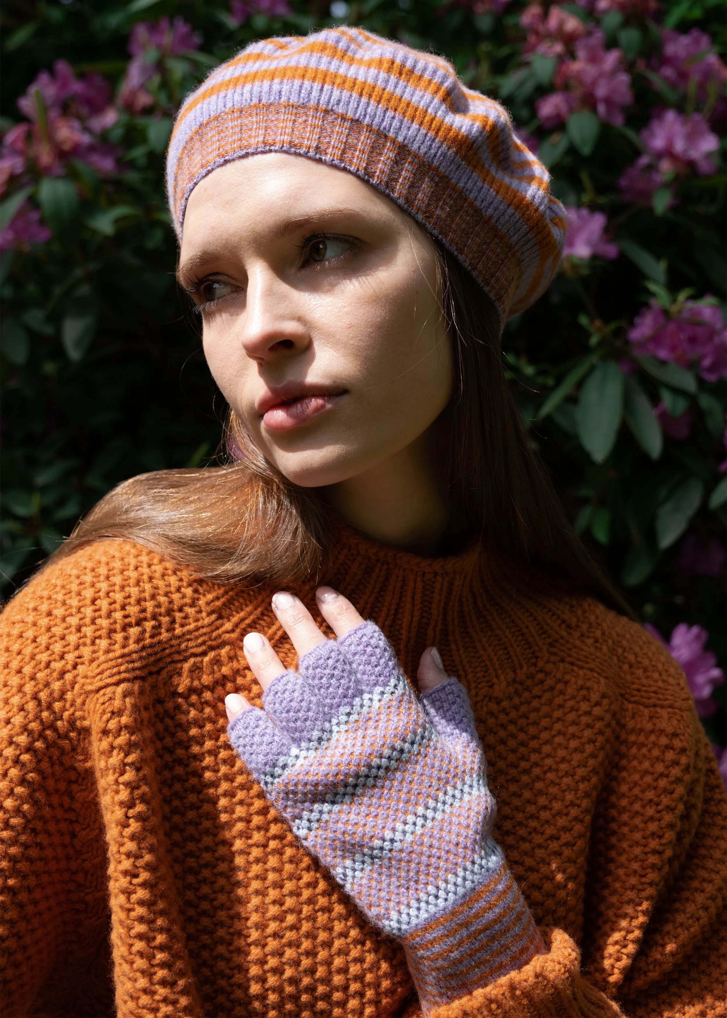 Stripe Beret - Lilac/Ginger
