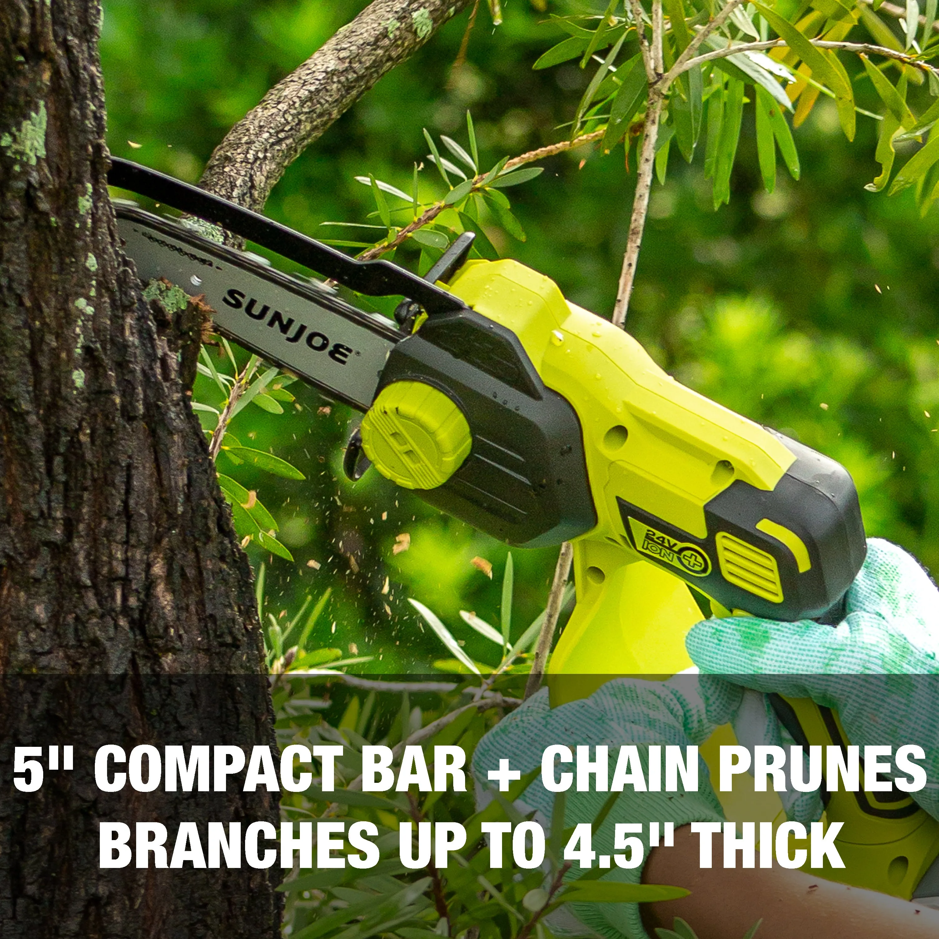 Sun Joe 24-Volt* IONMAX Cordless Handheld Chainsaw W/ Bonus Chain | 5-inch Pruning Saw Kit | W/ 2.0-Ah Battery   Charger