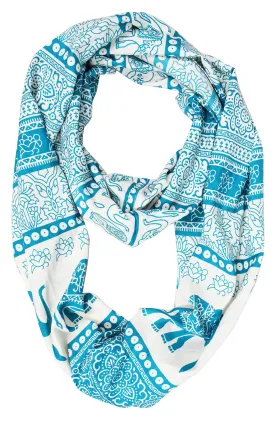 Teal Tribal Paisley Floral Elephant Animal Print Infinity Loop Scarf
