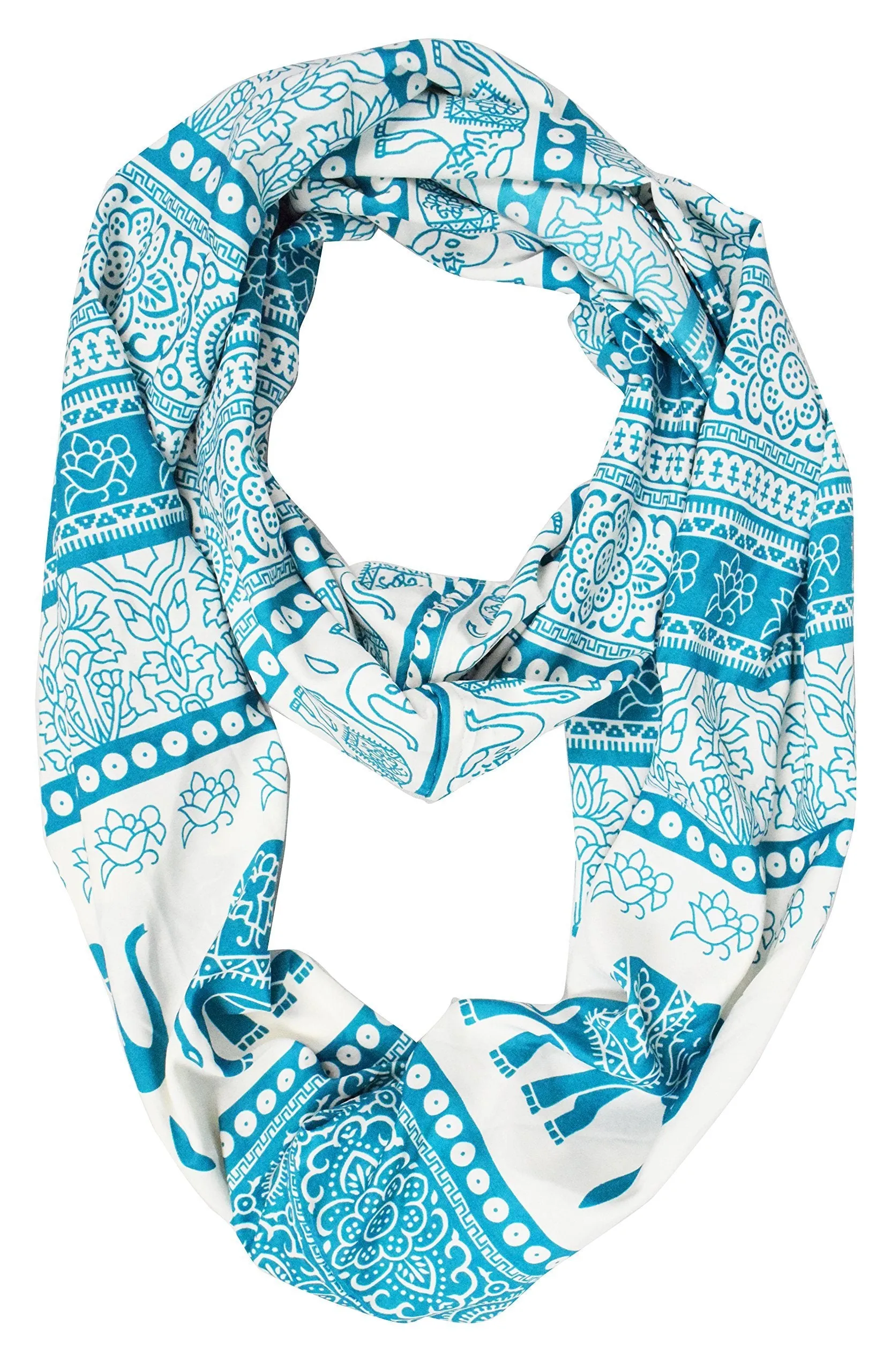 Teal Tribal Paisley Floral Elephant Animal Print Infinity Loop Scarf