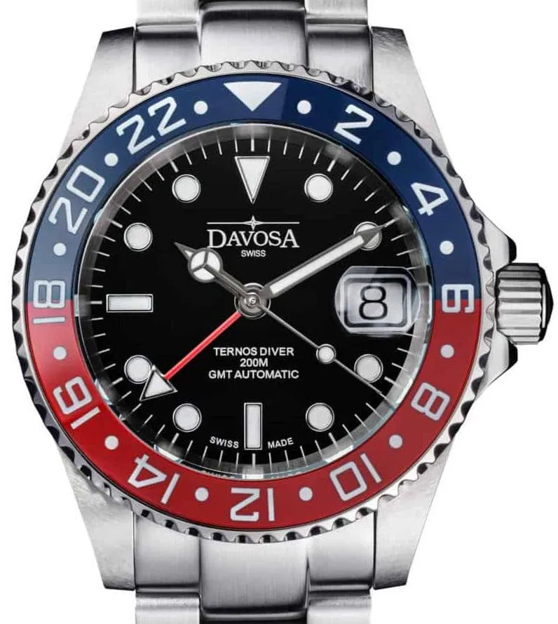 Ternos Ceramic Automatic GMT Swiss-Made Blue Red Diving Watch 16159060
