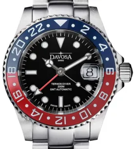 Ternos Ceramic Automatic GMT Swiss-Made Blue Red Diving Watch 16159060