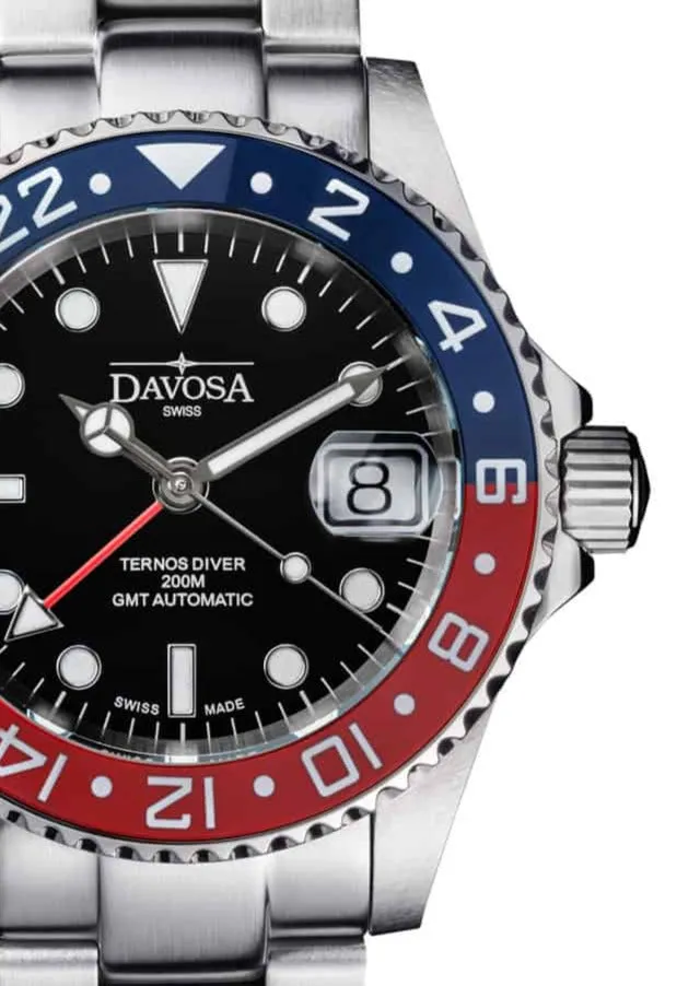 Ternos Ceramic Automatic GMT Swiss-Made Blue Red Diving Watch 16159060