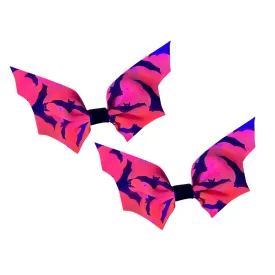 UV Glow Bat Print Latex Bat Hair Bow Set READY TO SHIP