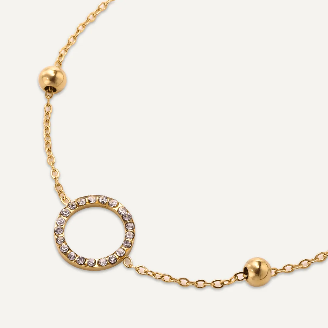 Vibes | Crystal Circle Charm Clasp Bracelet | 18K Gold-Plated