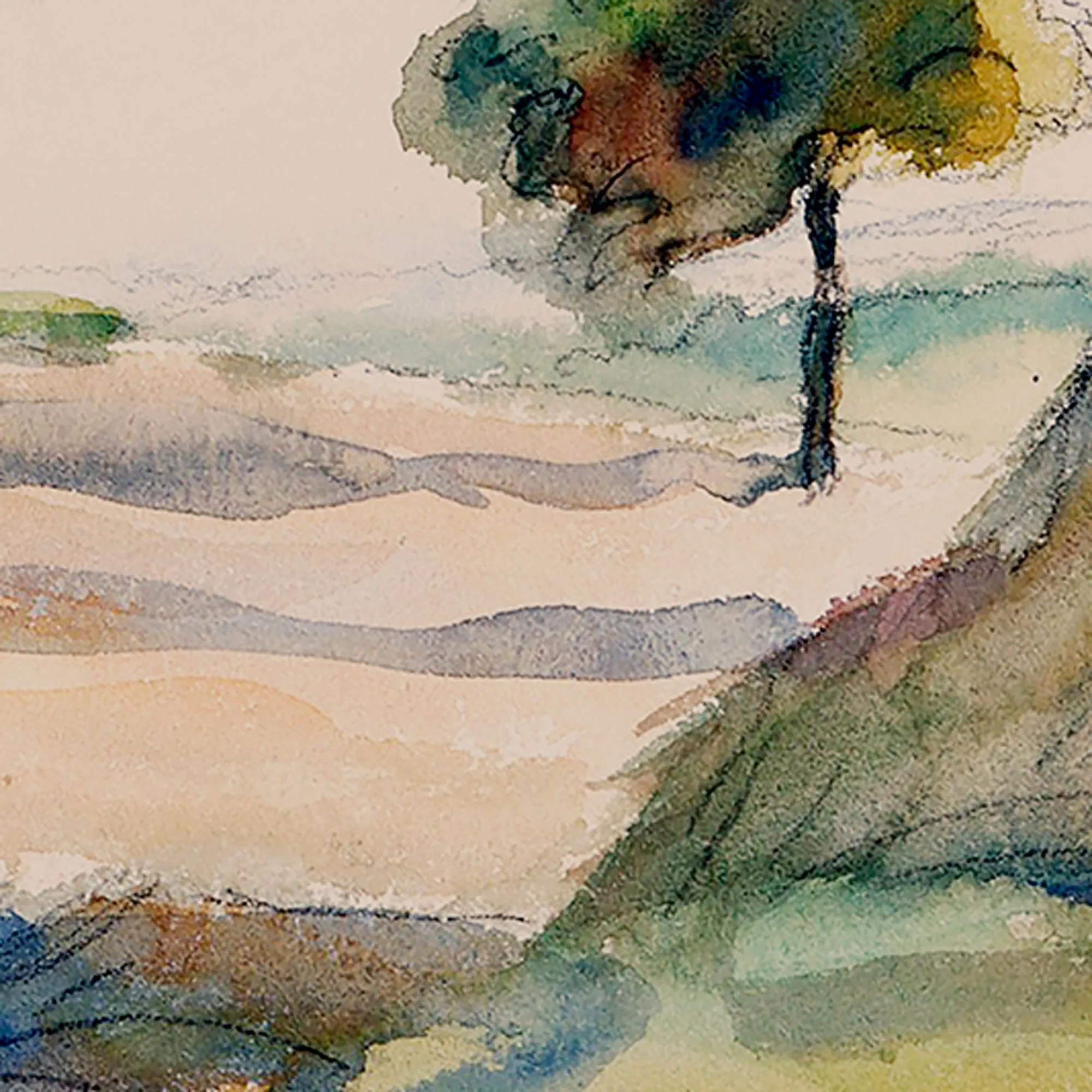 Watercolor with Tree Landscape Wall Art