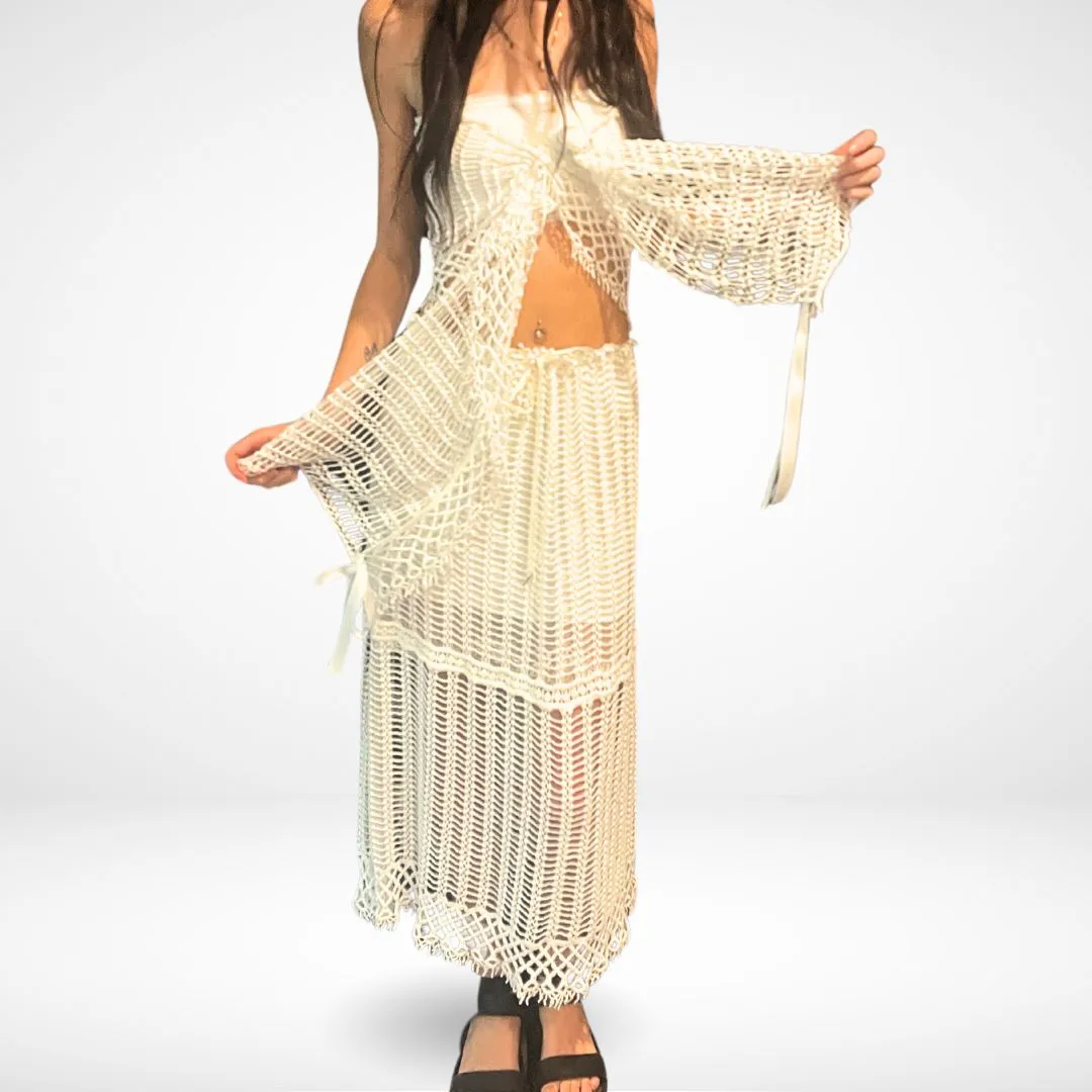 White Crochet Wrap Top/ Scarf