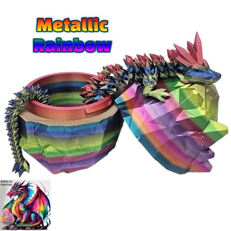 XXL Metallic Rainbow Crystal Dragon Almost 30" 3D Printed Dragon with Matching Crystal Dragon Egg Articulated Dragon Desk Fidget Great Gift