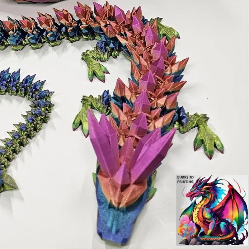 XXL Metallic Rainbow Crystal Dragon Almost 30" 3D Printed Dragon with Matching Crystal Dragon Egg Articulated Dragon Desk Fidget Great Gift