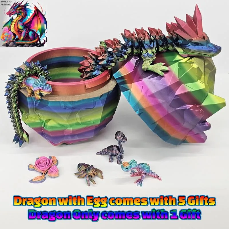 XXL Metallic Rainbow Crystal Dragon Almost 30" 3D Printed Dragon with Matching Crystal Dragon Egg Articulated Dragon Desk Fidget Great Gift