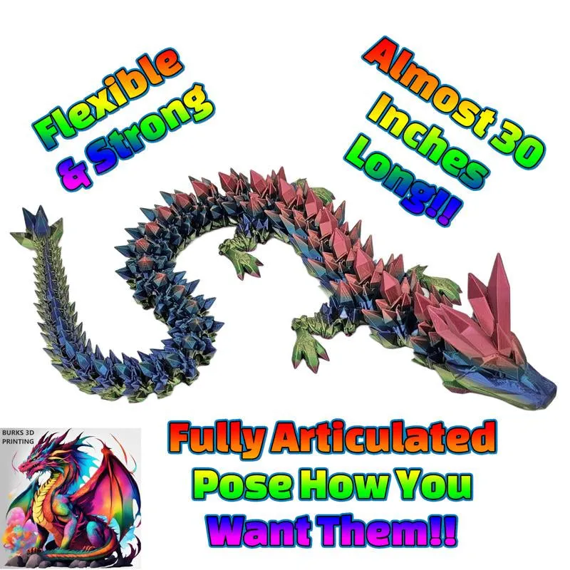 XXL Metallic Rainbow Crystal Dragon Almost 30" 3D Printed Dragon with Matching Crystal Dragon Egg Articulated Dragon Desk Fidget Great Gift