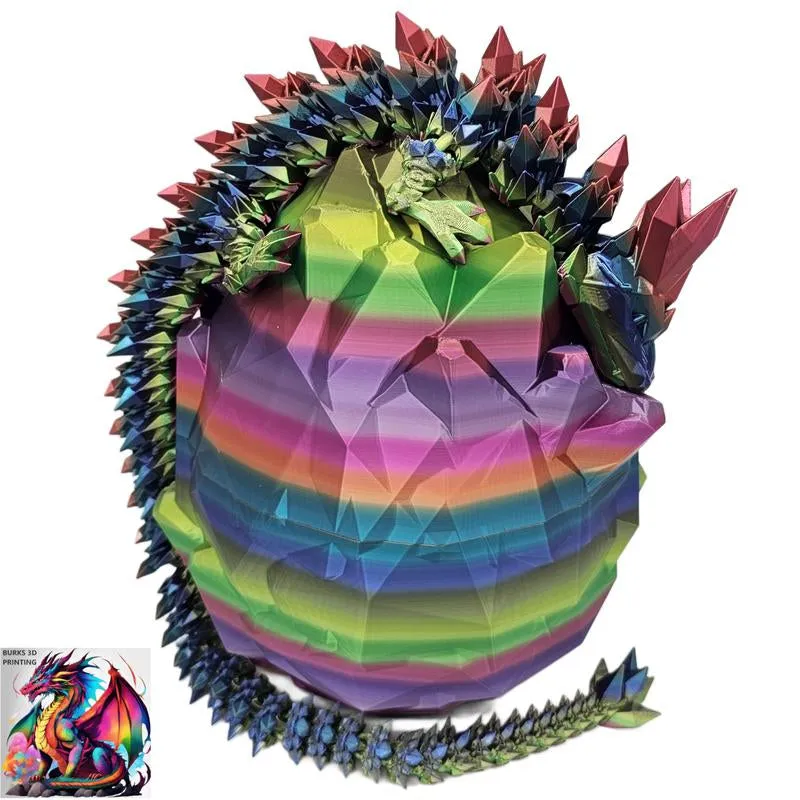 XXL Metallic Rainbow Crystal Dragon Almost 30" 3D Printed Dragon with Matching Crystal Dragon Egg Articulated Dragon Desk Fidget Great Gift