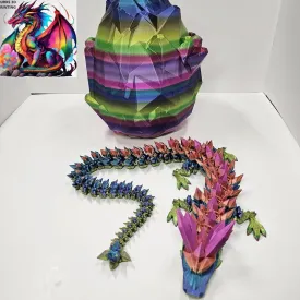 XXL Metallic Rainbow Crystal Dragon Almost 30" 3D Printed Dragon with Matching Crystal Dragon Egg Articulated Dragon Desk Fidget Great Gift