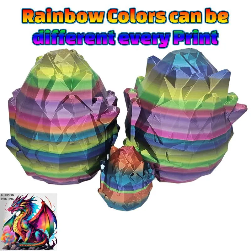 XXL Metallic Rainbow Crystal Dragon Almost 30" 3D Printed Dragon with Matching Crystal Dragon Egg Articulated Dragon Desk Fidget Great Gift